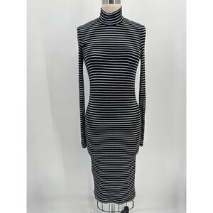 ATM Turtleneck Long Sleeve Bodycon Dress Sz S Black White Striped